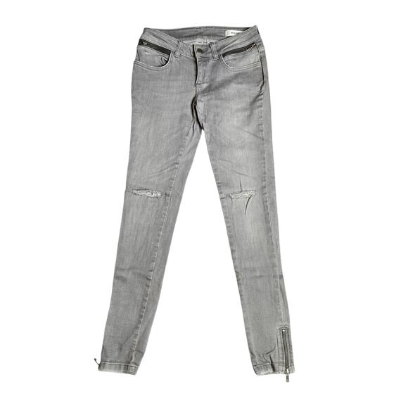 Anine Bing Double Zip Skinny Gray Distressed Jeans Size: 24 - Picture 2 of 7